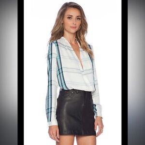 Lovers and Friends Plaid Blue white splice flannel top get down XS